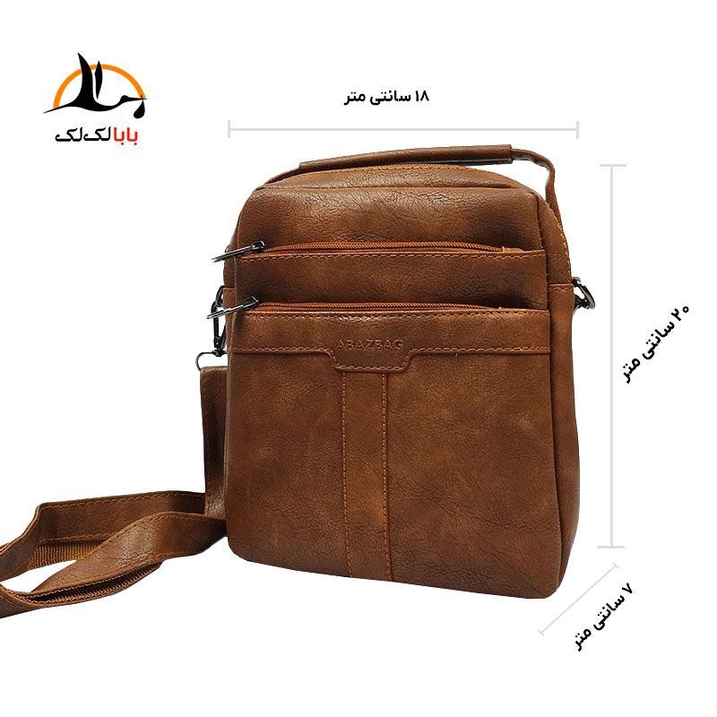 سایز و ابعاد کیف مردانه رودوشی ایستاده چرم آراز بگ کد 5308 مشکی